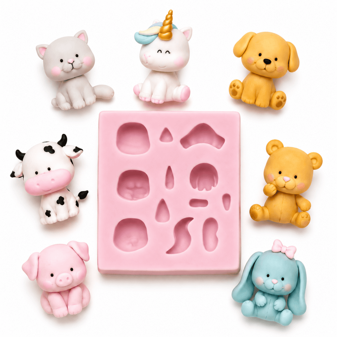 Molde Animalitos Kawaii con figuras de porcelana fría AradiaShop