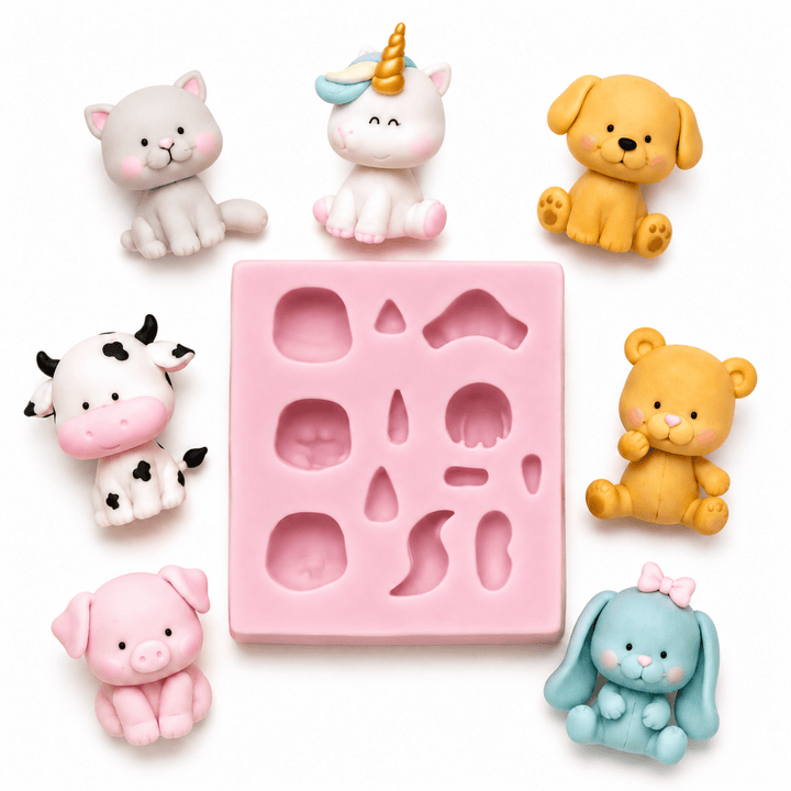 Molde Animalitos Kawaii con figuras de porcelana fría AradiaShop