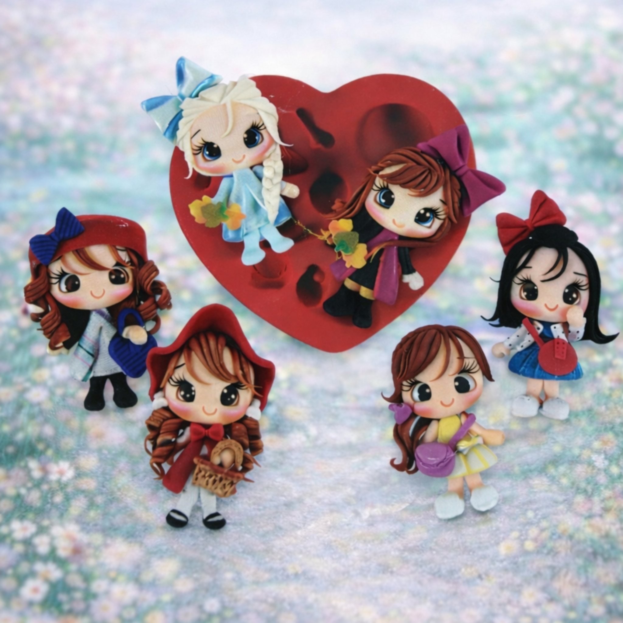 Molde de muñecas AradiaShop con fondo creativo mostrando resultado en porcelana fria