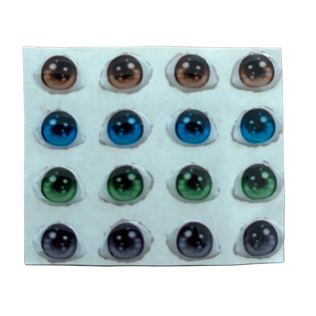 Ojitos adhesivos resinados modelo V brillante efecto 3D con múltiples reflejos para muñecas y figuras expresivas