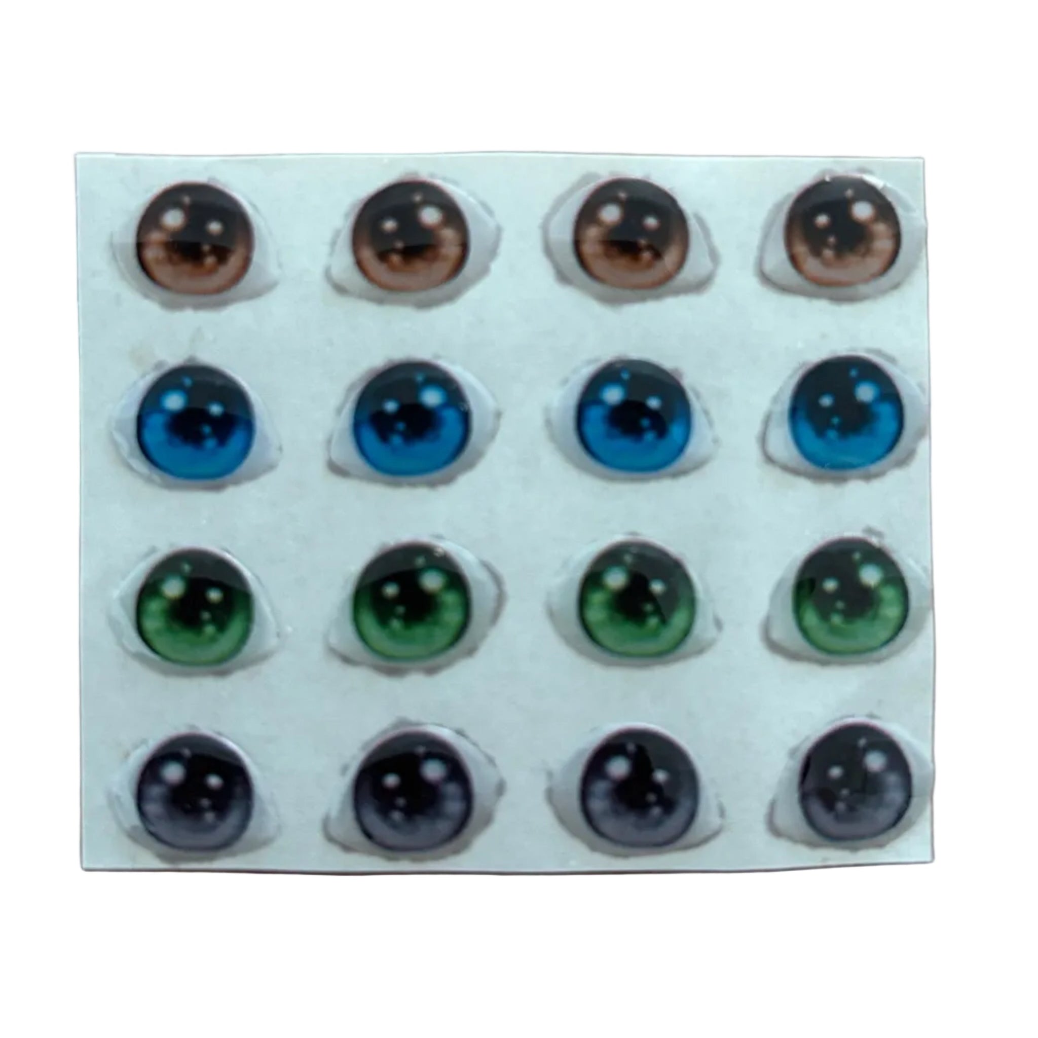 Ojitos adhesivos resinados modelo V brillante efecto 3D con múltiples reflejos para muñecas y figuras expresivas