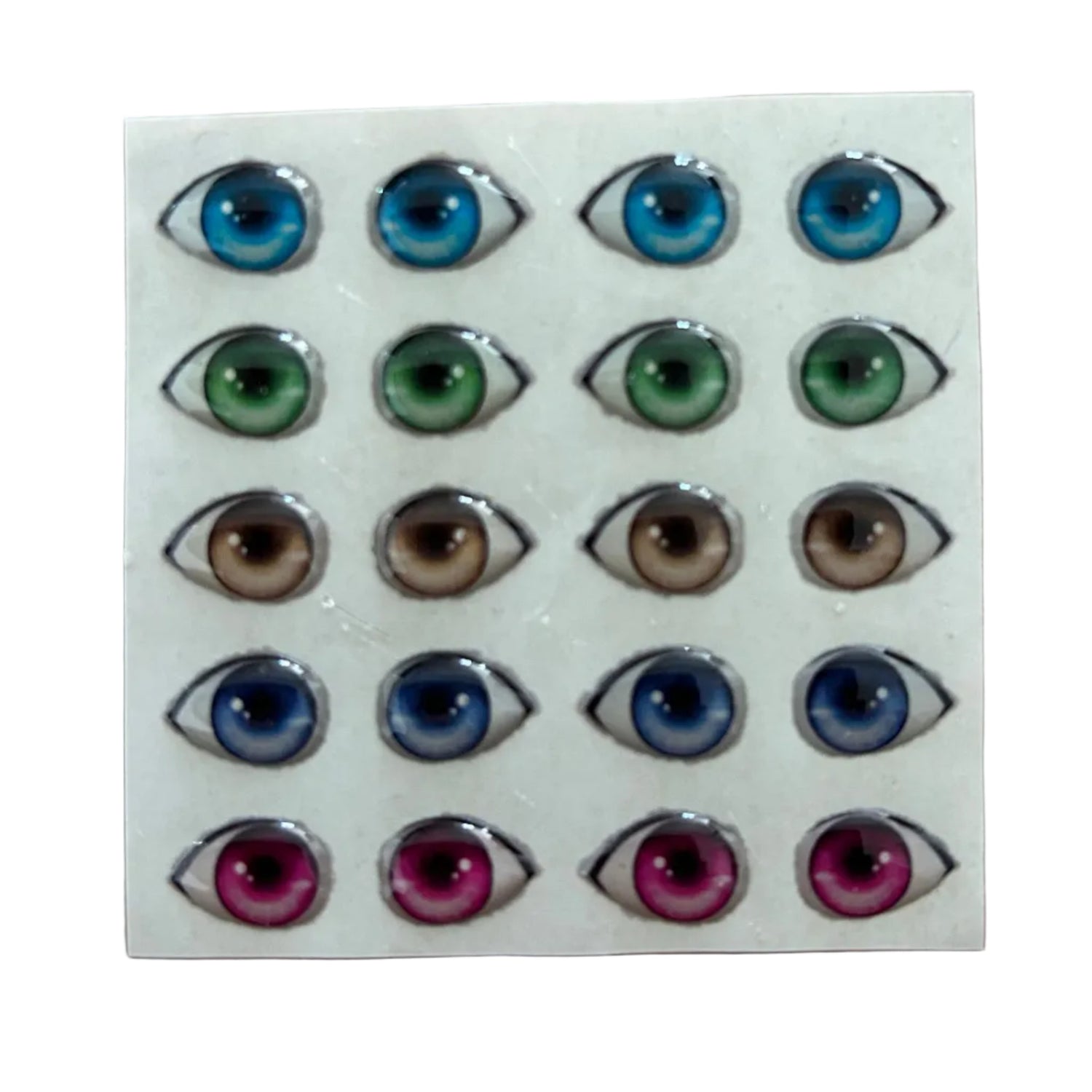 Ojitos adhesivos resinados modelo X ojo completo con forma delineada tipo ojo realista para muñecas y figuras detalladas