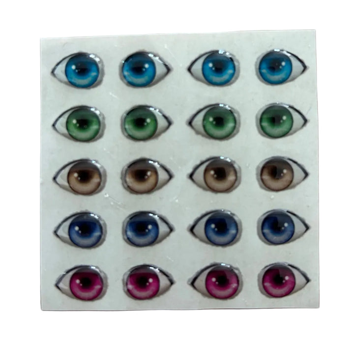 Ojitos adhesivos resinados modelo X ojo completo con forma delineada tipo ojo realista para muñecas y figuras detalladas