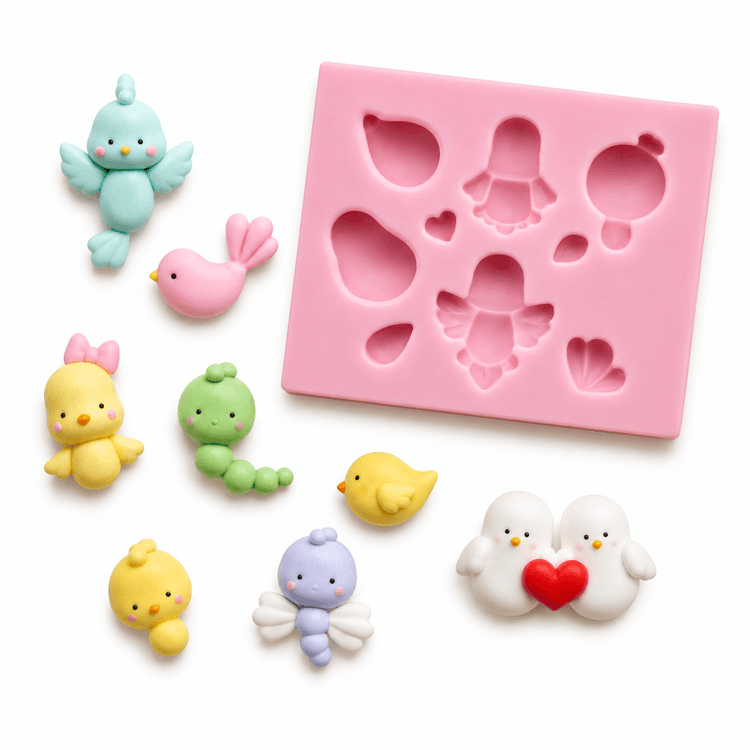 Molde de Silicona Pajaritos Kawaii