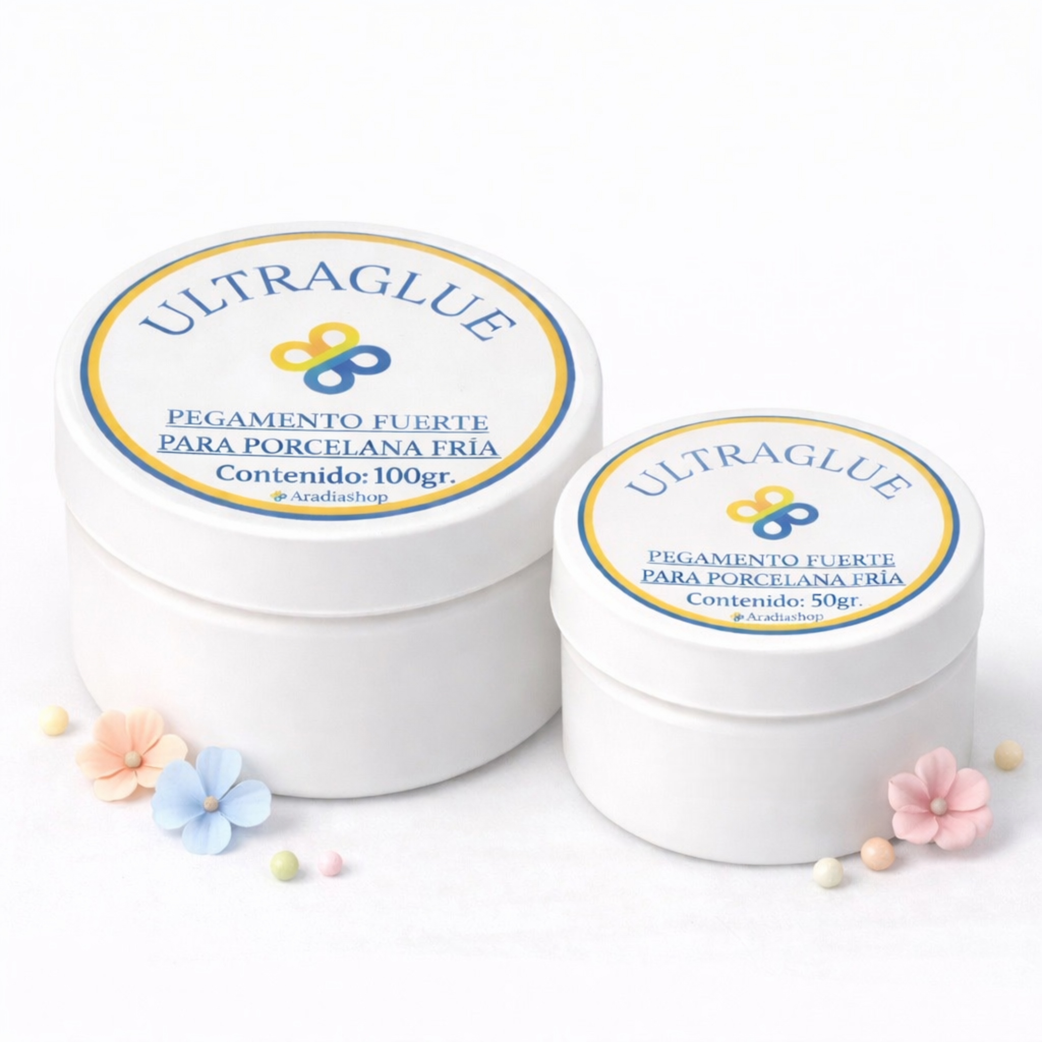 Pegamento Ultraglue AradiaShop 50g y 100g para porcelana fría y manualidades