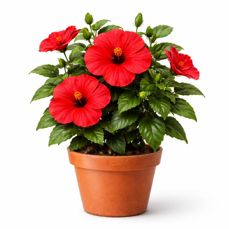 planta de hibiscus rojo en maceta referencia natural