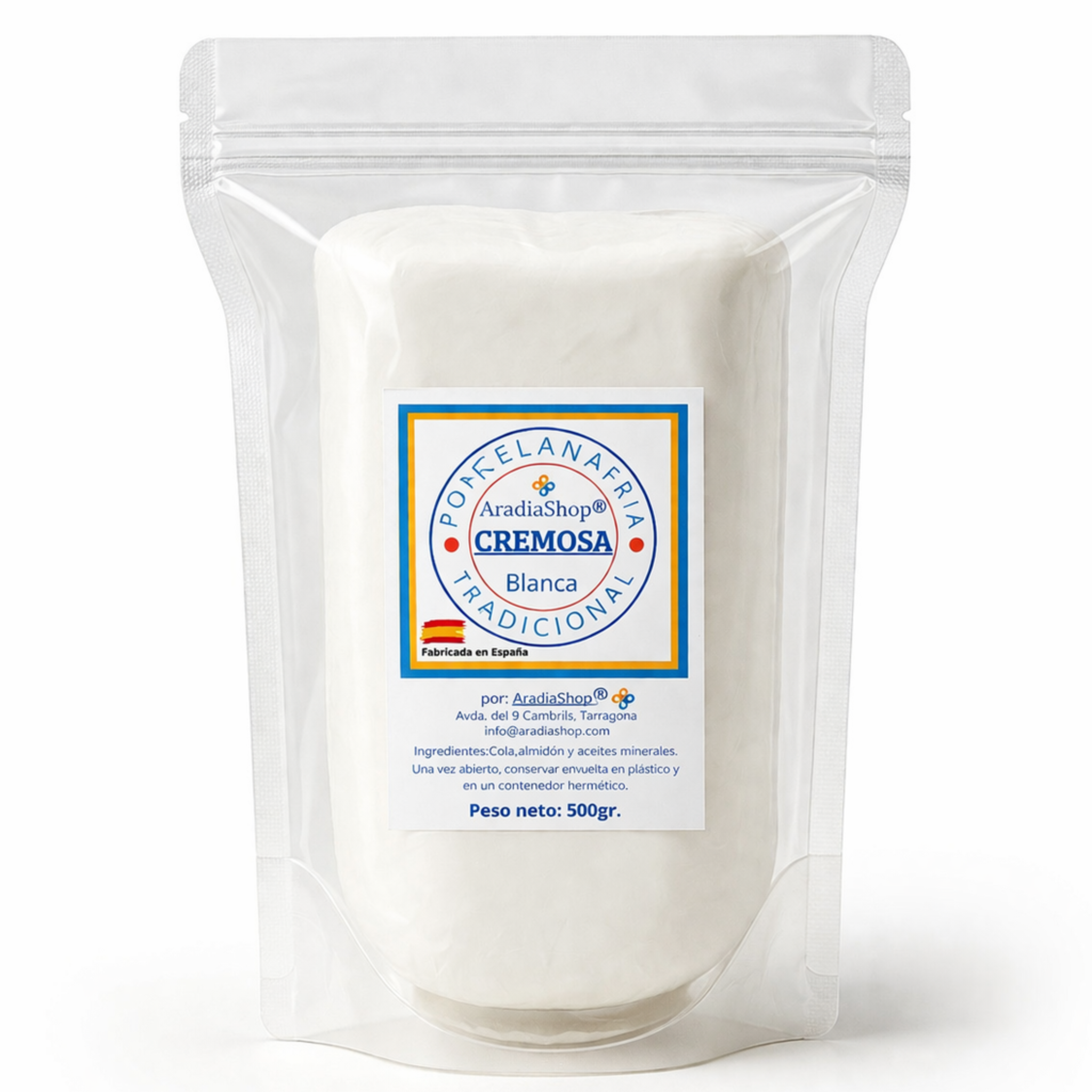 Porcelana fría cremosa blanca 500 gramos AradiaShop ideal para figuras, flores y trabajos creativos
