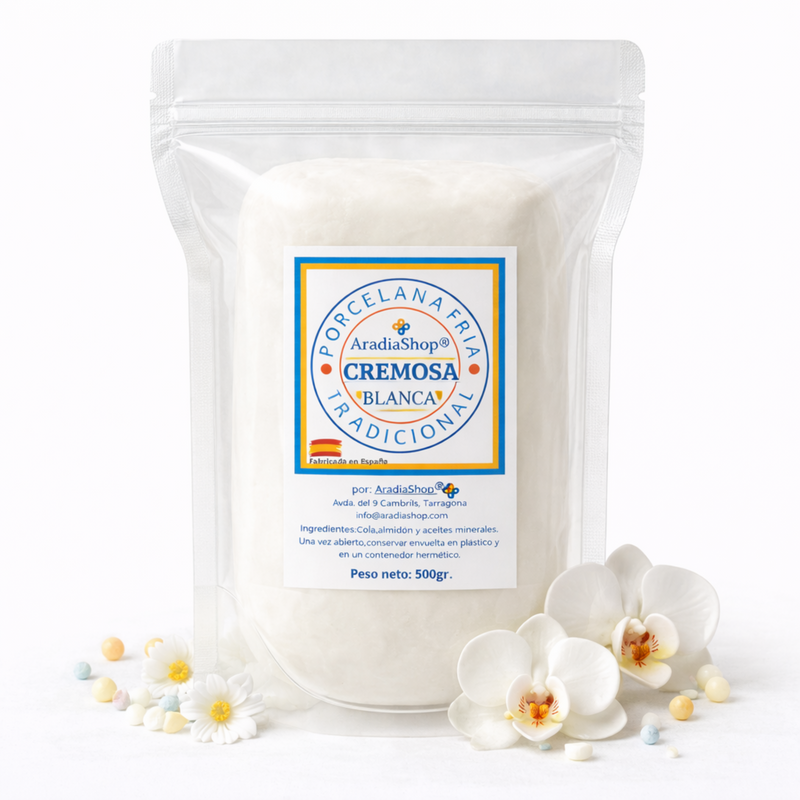 Porcelana fría cremosa blanca 500g AradiaShop para modelado y manualidades
