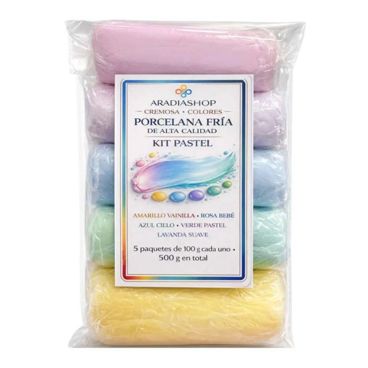 Set Porcelana Fría Cremosa Pastel de 500g con 5 colores suaves para modelado y decoración artística