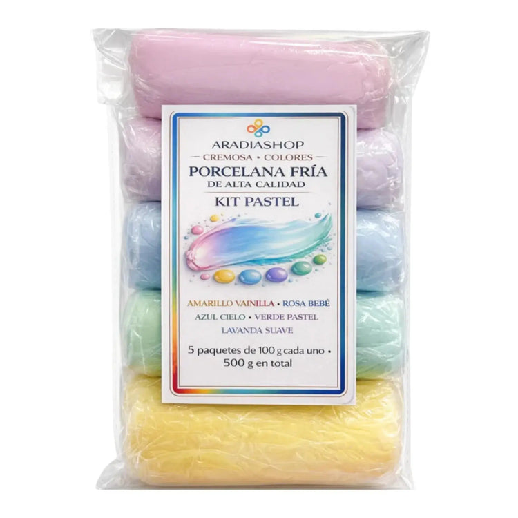 Set Porcelana Fría Cremosa Pastel de 500g con 5 colores suaves para modelado y decoración artística