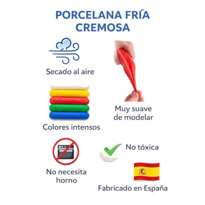 Set porcelana fria cremosa parchis AradiaShop con ejemplo de figuras y modelado creativo