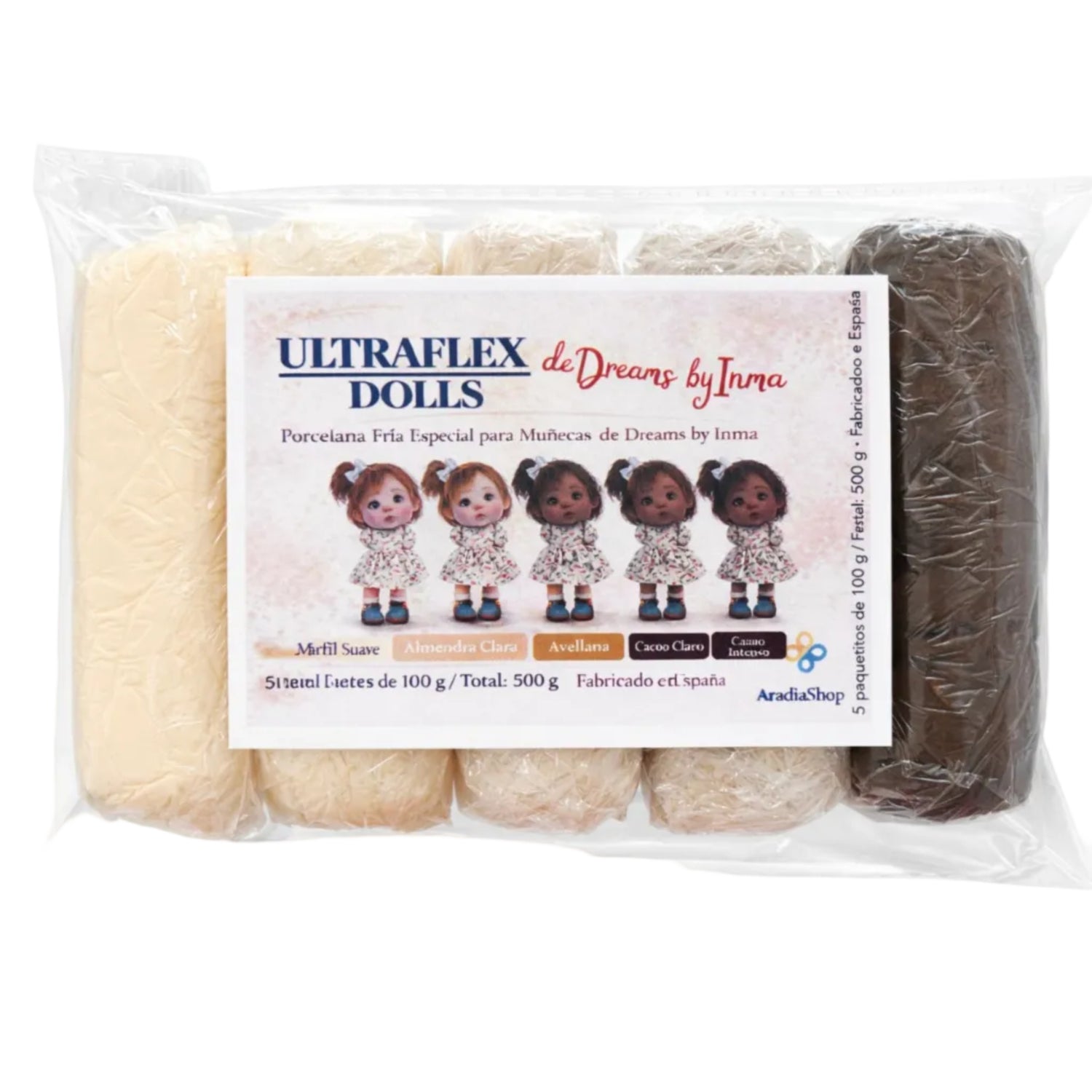 Porcelana fría Ultraflex Dolls colores piel AradiaShop pack 500g para muñecas y modelado realista