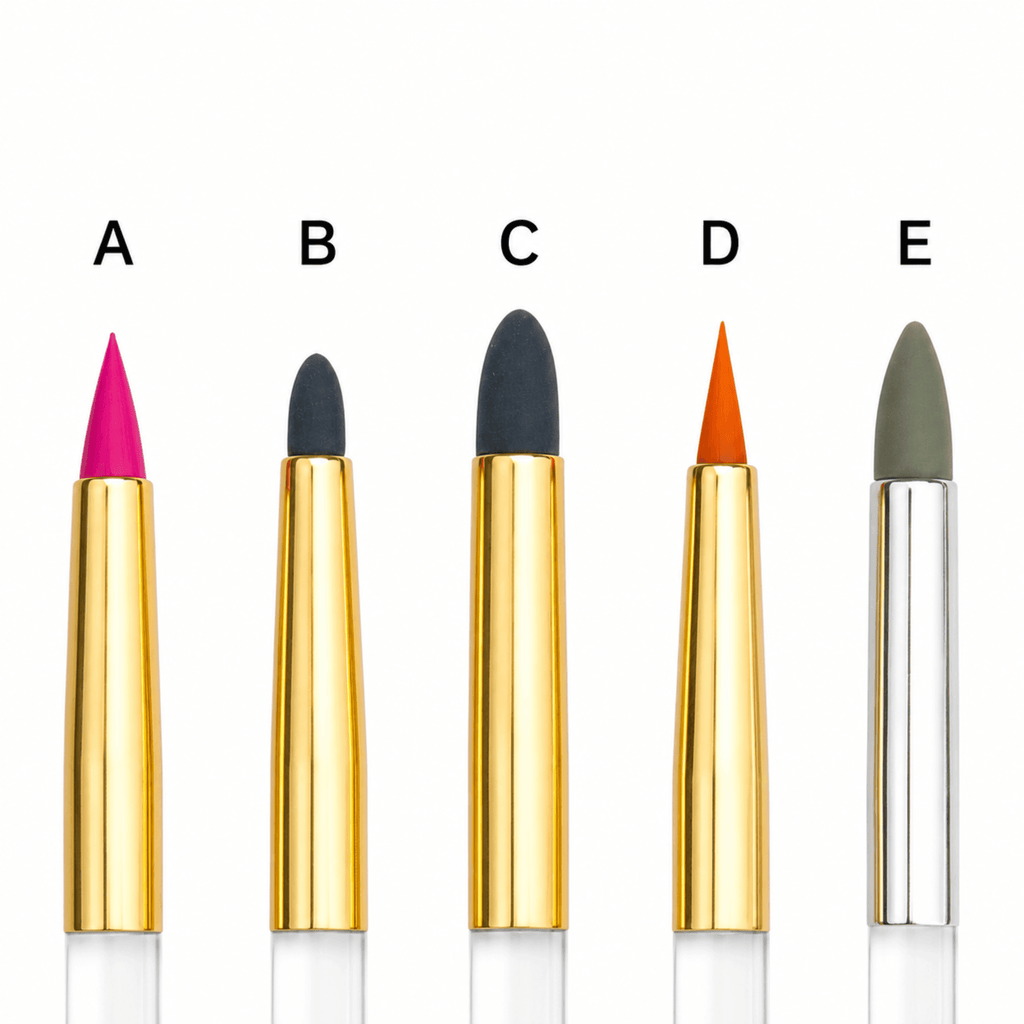 Diferentes puntas de pinceles de silicona AradiaShop® para modelar porcelana fría y miniaturas.