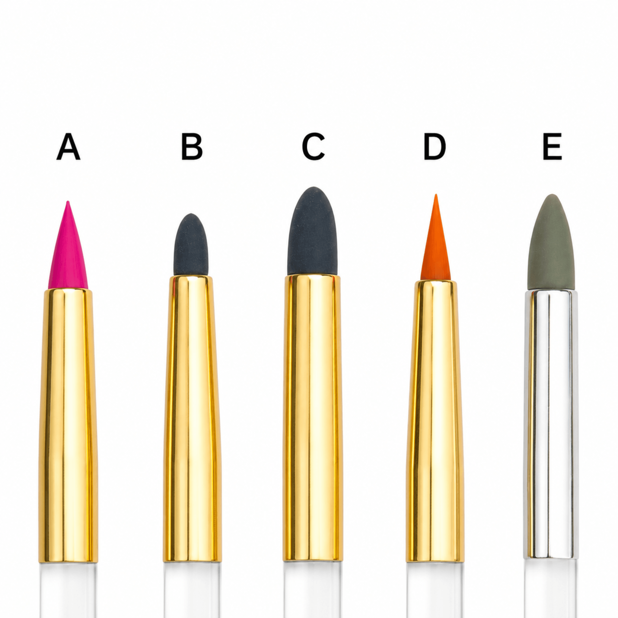 Diferentes puntas de pinceles de silicona AradiaShop® para modelar porcelana fría y miniaturas.